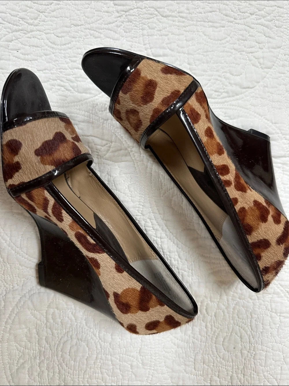 MICHAEL Michael Kors Leopard Print Peep-Toe Heels with Black Trim